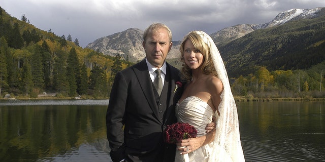 Kevin Costner wears black suit at wedding to Christine Baumgartner