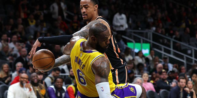 LeBron drawing a foul