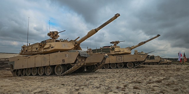 a photo of Abrams tanks