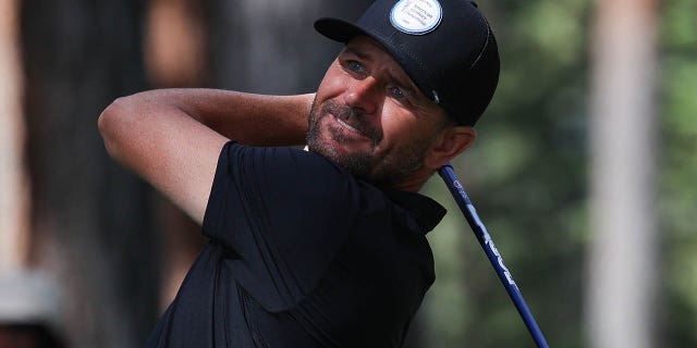 Mardy Fish tees off at the American Century Championship