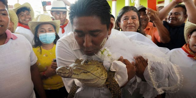 Mexico mayor kisses crocodile