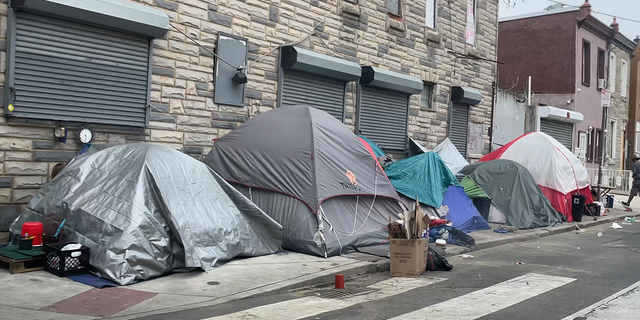 Row of tents in Kensington Philadelphia