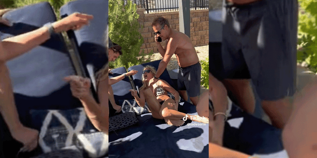 Woman thrashes on chair and screams at latino family
