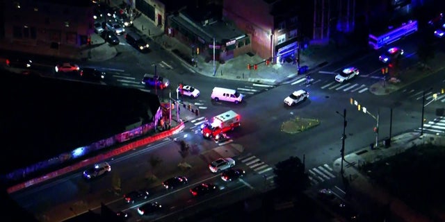 Aerials of police cars after officer death