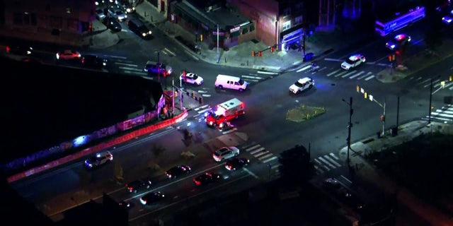 Aerials of police cars after officer death