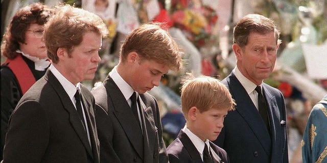 William and Harry at Diana's funeral