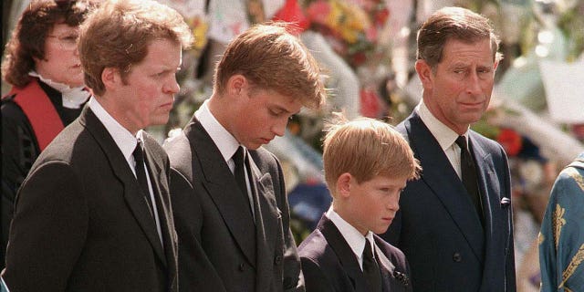 William and Harry at Diana's funeral