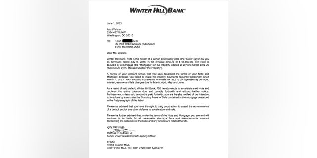 Winter Hill Bank letter