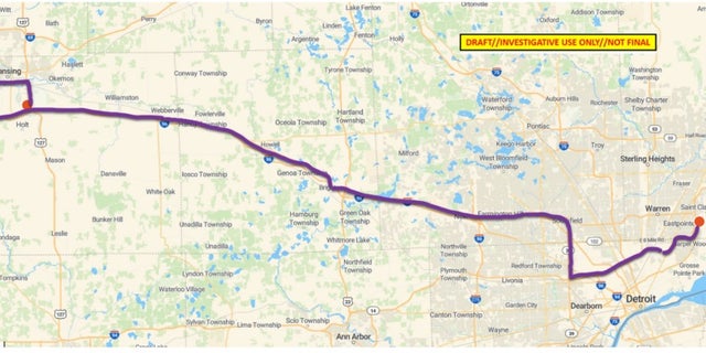 Alleged route of Rashad Trice after he allegedly kidnapped two-year-old Wynter Cole Smith