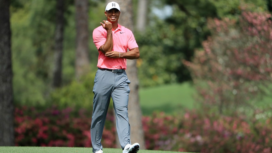 Tiger Woods walking at the Masters