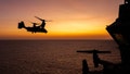 A United States Marine Corps MV-22B Osprey flys past HMAS Canberra off the coast of Darwin during Indo-Pacific Endeavour 2023.