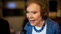 FILE - The former first lady Rosalynn Carter speaks to the press at conference at The Carter Center on Nov. 5, 2019, in Atlanta. Rosalynn Carter turns 96 on Friday, Aug. 18, 2023 and is celebrating at home in Plains, Ga., with her family, including former President Jimmy Carter. Her plan includes eating cupcakes and peanut butter ice cream, then releasing butterflies in her garden -- with friends doing the same around the Carters hometown. (AP Photo/Ron Harris, File)