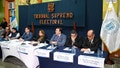 The president of the Guatemalan Supreme Electoral Tribunal (TSE), Irma Palencia (4-R) and other judges, offer a press conference to announce the official results of the run-off presidential election, in Guatemala City on August 28, 2023.