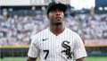 Tim Anderson #7 of the Chicago White Sox throws a ball into the stands during a game against the Milwaukee Brewers at Guaranteed Rate Field on August 12, 2023 in Chicago, Illinois.