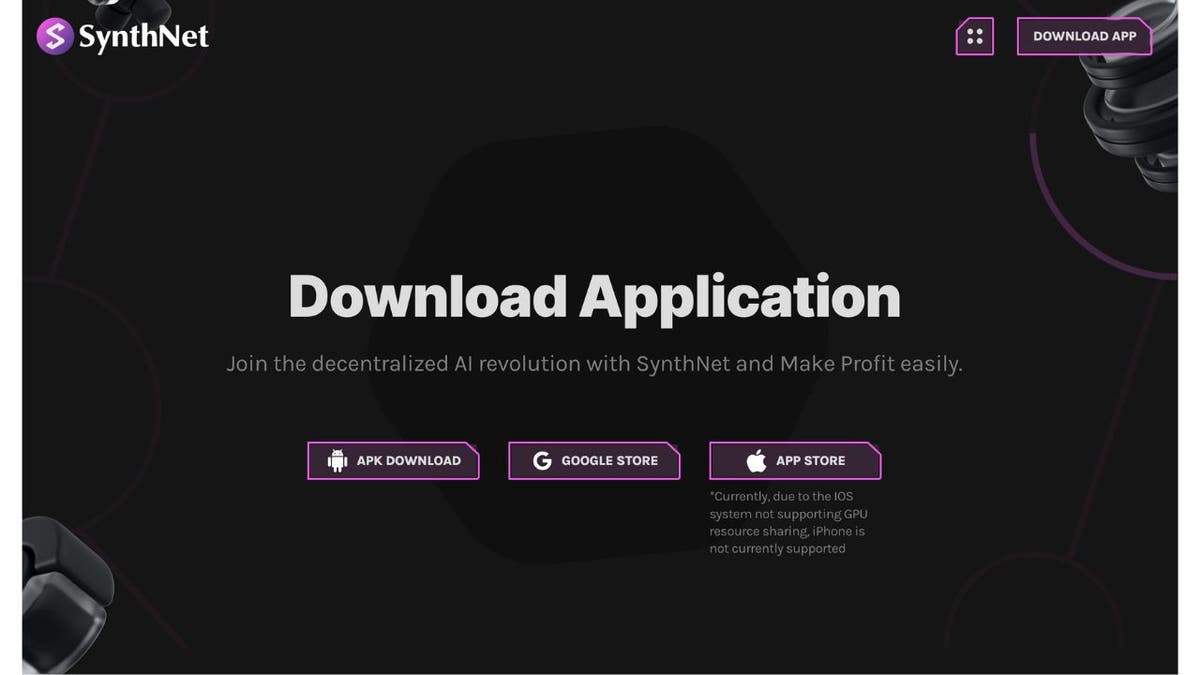 Screenshot of instructions to download SynthNet AI mining app