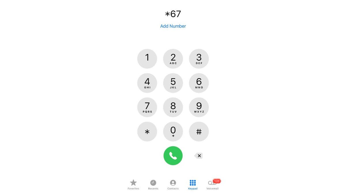 Screenshot of keypad on phone *67