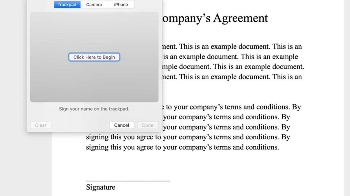 Screenshot of trackpad signature option.