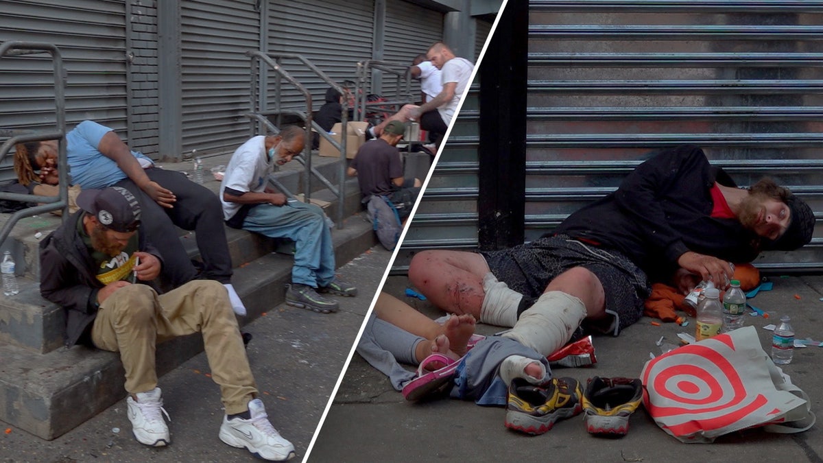 Drug users pass out on the pavement on Kensington Avenue