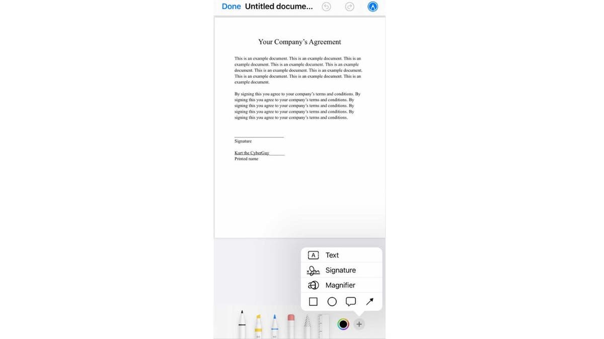 Screenshot of the menu box on a PDF screen.