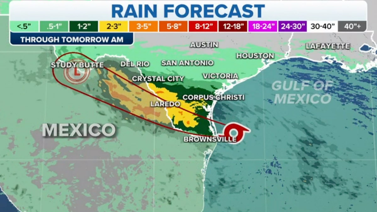 FOX weather graphic showing rain in Mexico and Texas