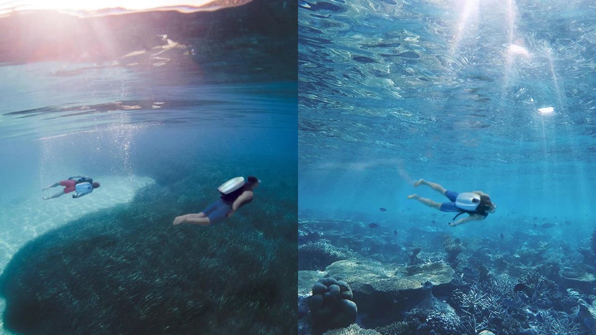 Side-by-side photos of people enjoying the jetpack.