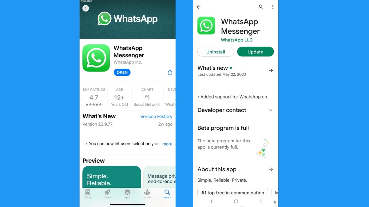 Screenshot of WhatsApp app.