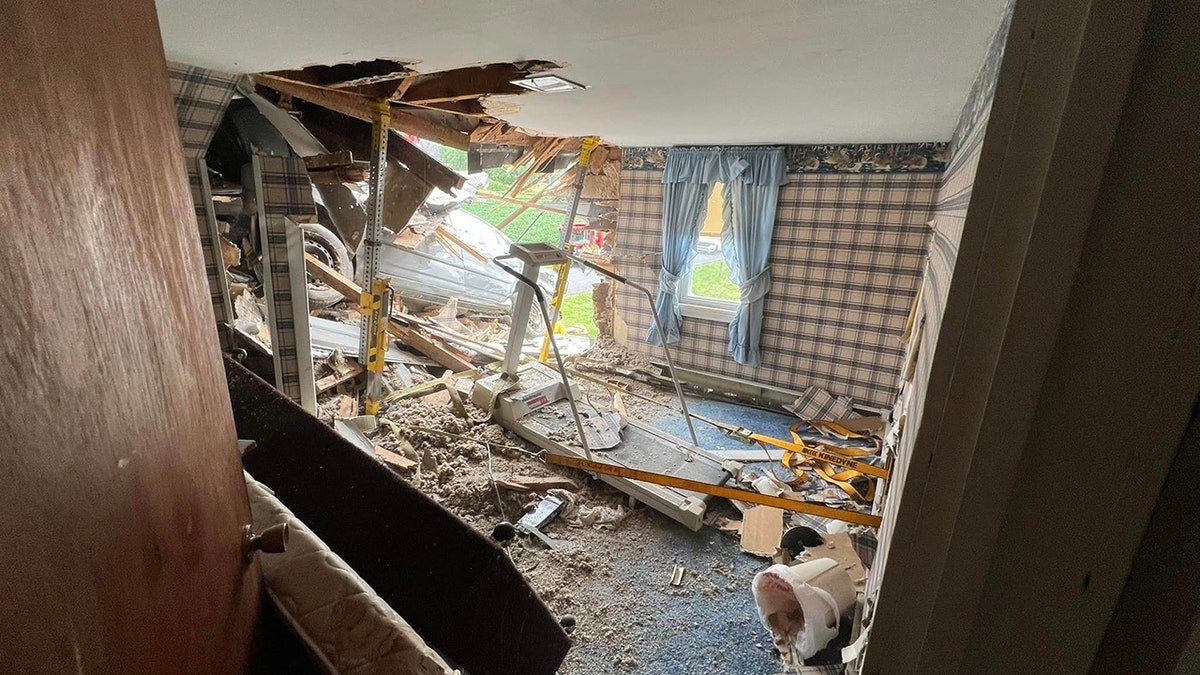 Rubble in the home from car crash