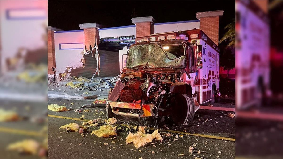 Wrecked Polk County Fire Rescue ambulance