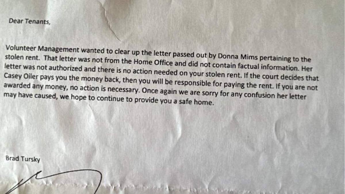 Volunteer Management & Development's second letter claiming tenants do not need to repay rent