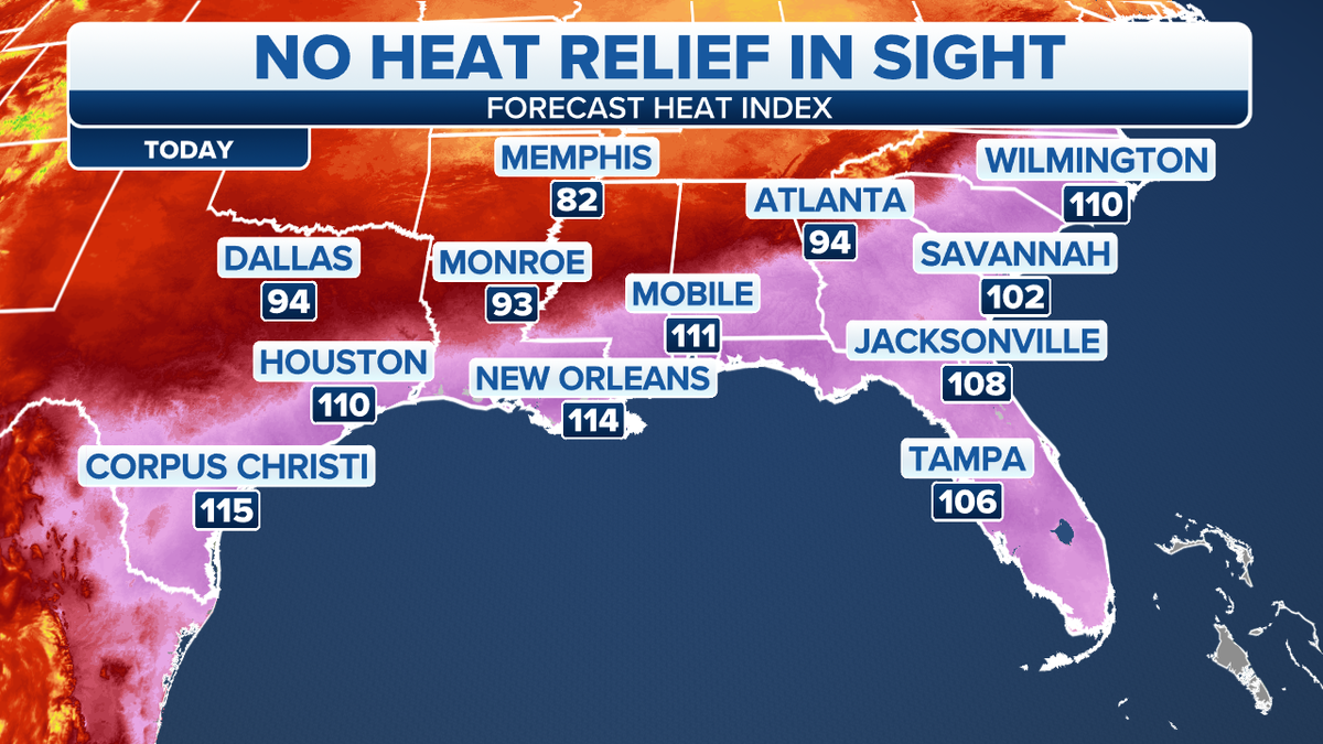 Southern heat index forecast map