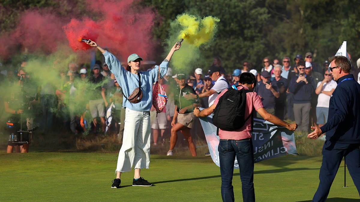 Protesters disrupt the final round of the AIG Women's Open