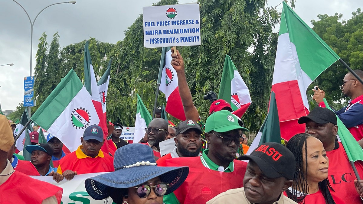 Unionists march in the streets of Abuja, Nigeria,