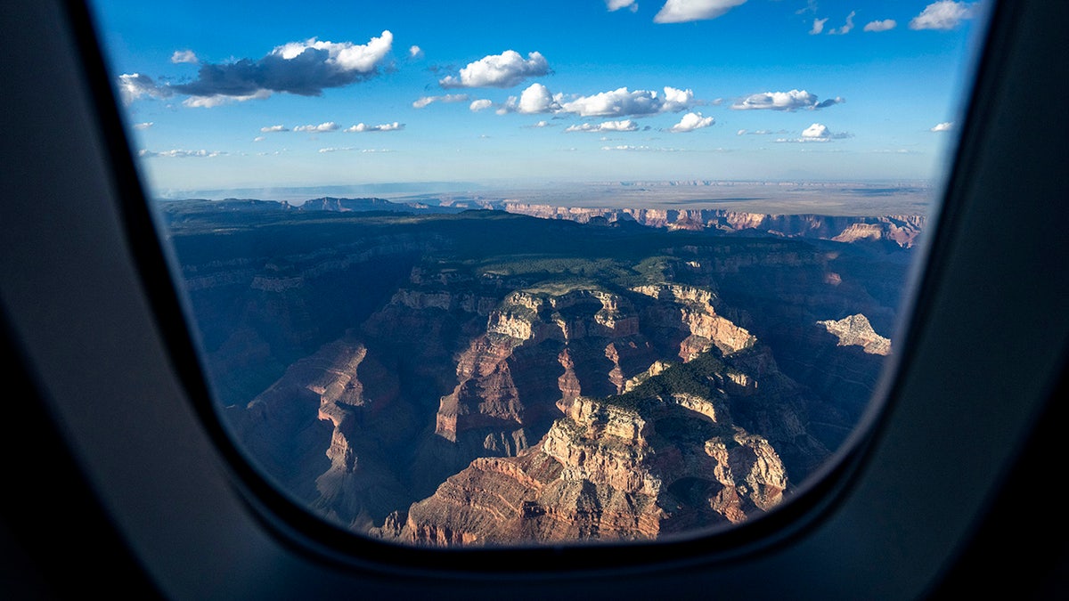 View of the Grand Canyon from an airplane window