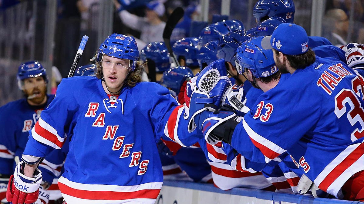 Carl Hagelin celebrates a goal