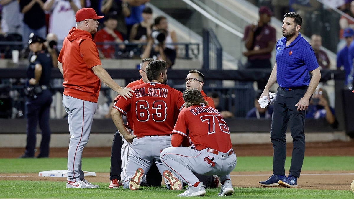 Angels starter Chase Silseth taken to hospital after getting hit by throw