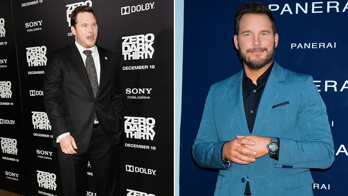 Splitscreen of Chris Pratt before and after weight loss