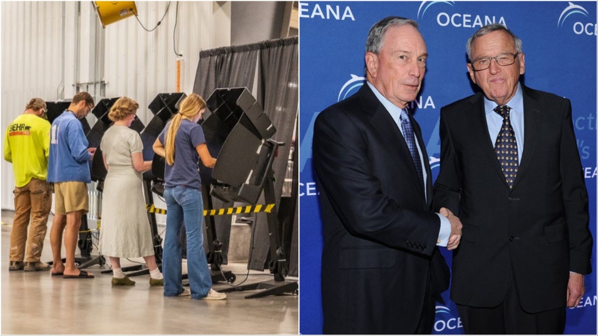 Wyss with Bloomberg, right, Wyoming voters on election day, left