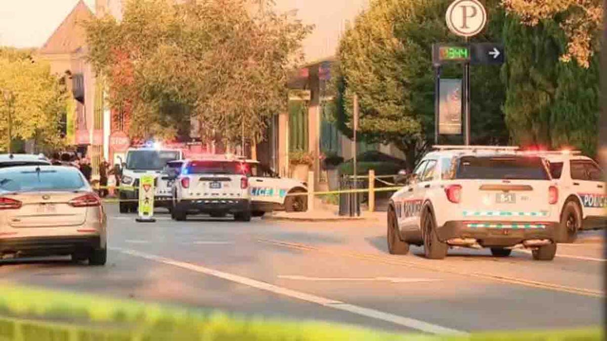 police cars outside mall