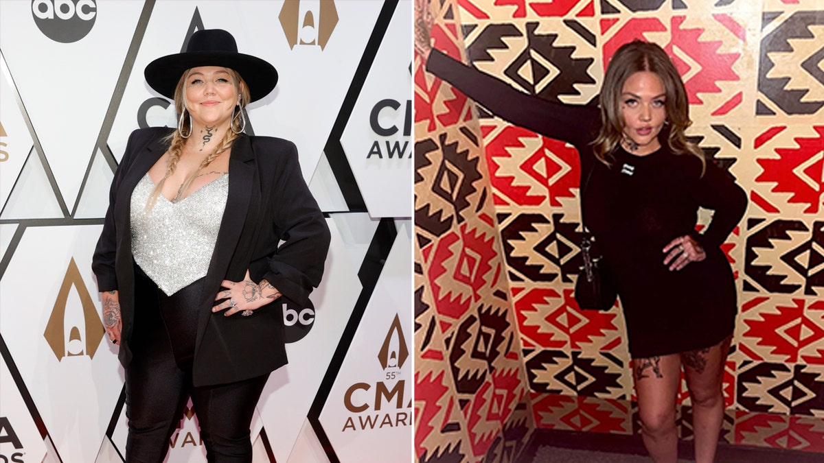 side by side photos of Elle King before and after weight loss