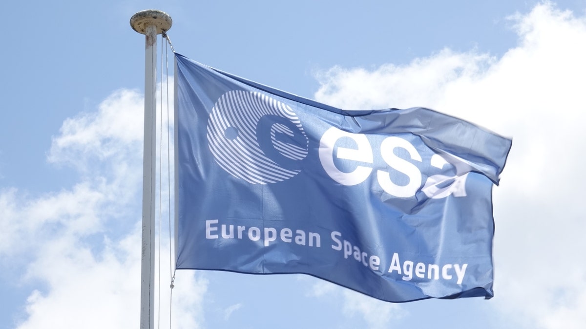 A European Space Station flag flies