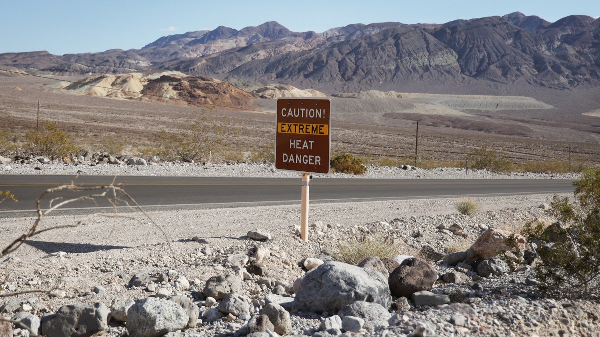 A Death Valley extreme heat warning sign