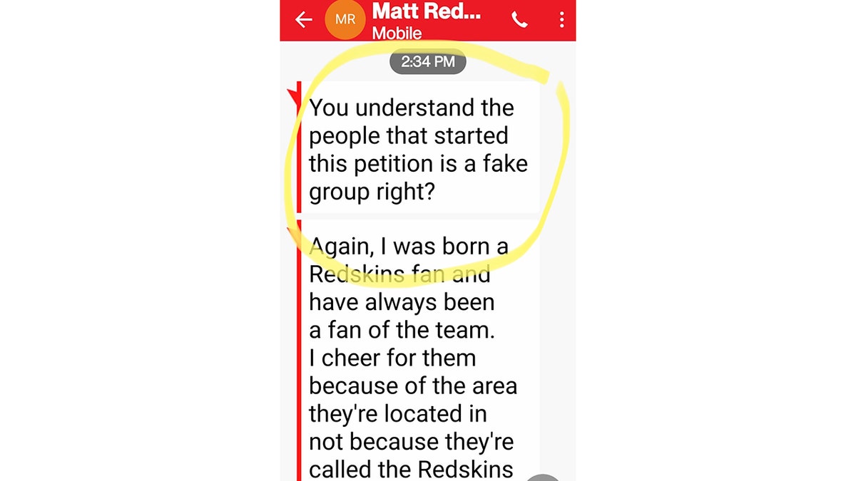 Redskins fake group text
