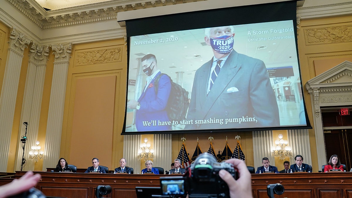 Roger Stone on screen during Jan. 6 committee hearing