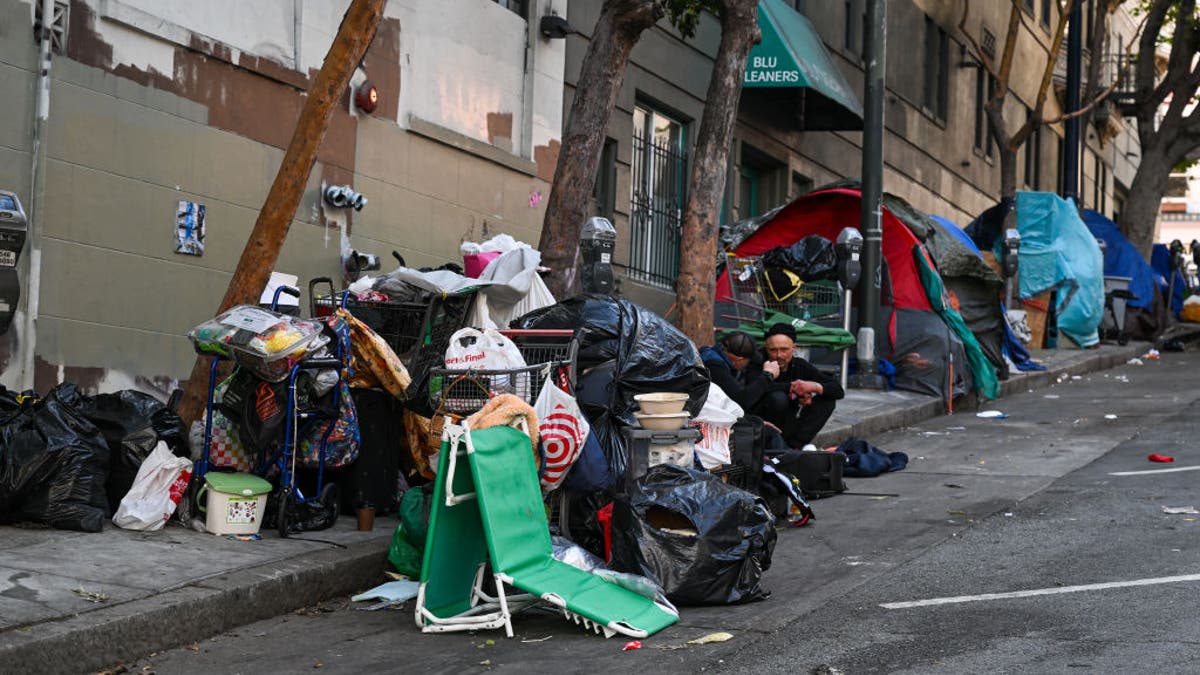 A homeless encampment is seen in Tenderloin District of San Francisco, California, United States on June 6, 2023.