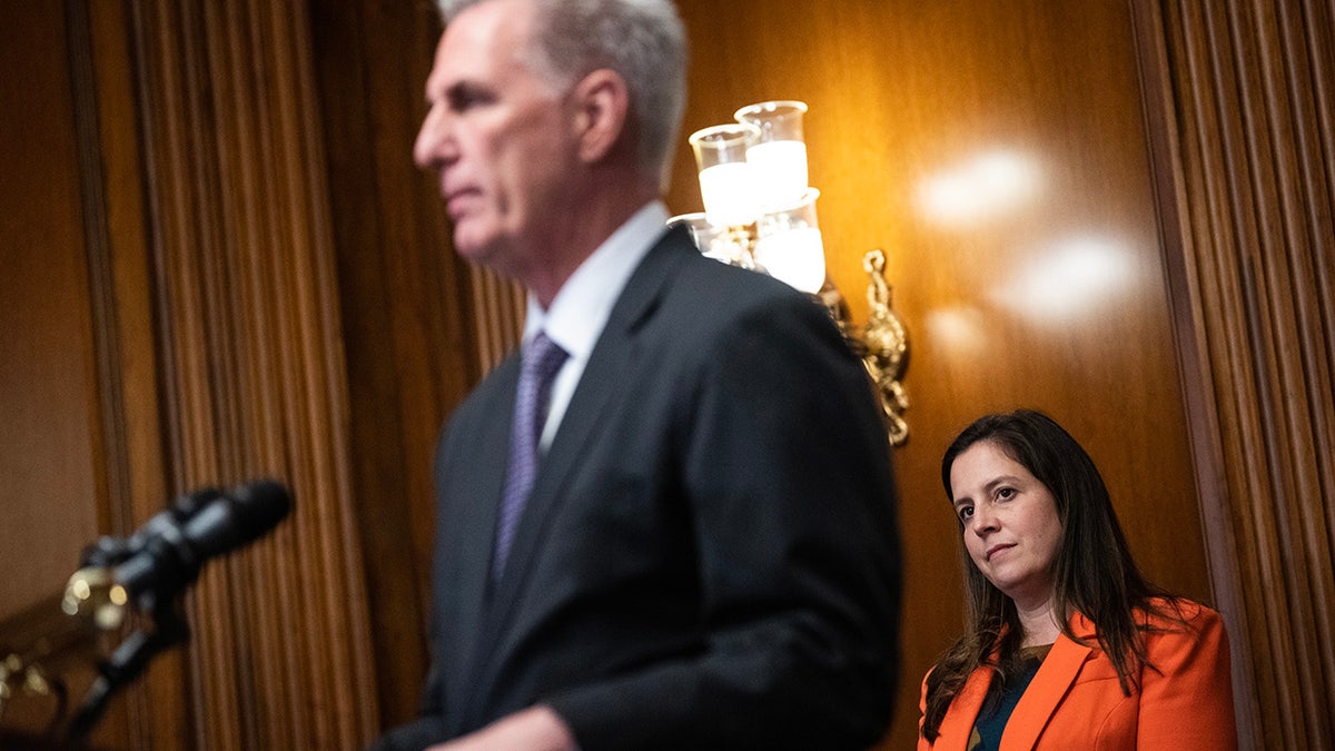 Stefanik looks on at McCarthy press conference