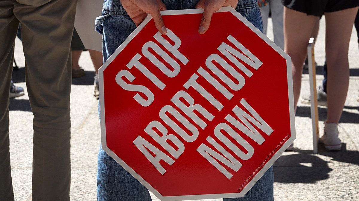 A protesters holds a Stop Abortion Now sign