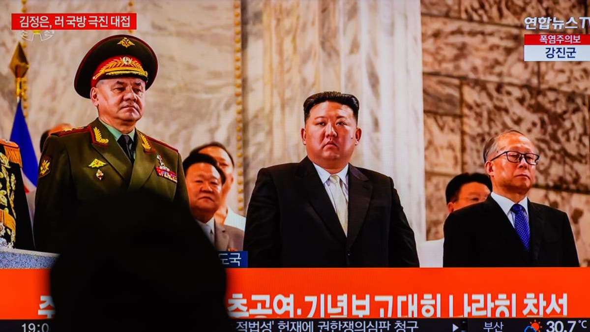 Kim Jong un watches military parade