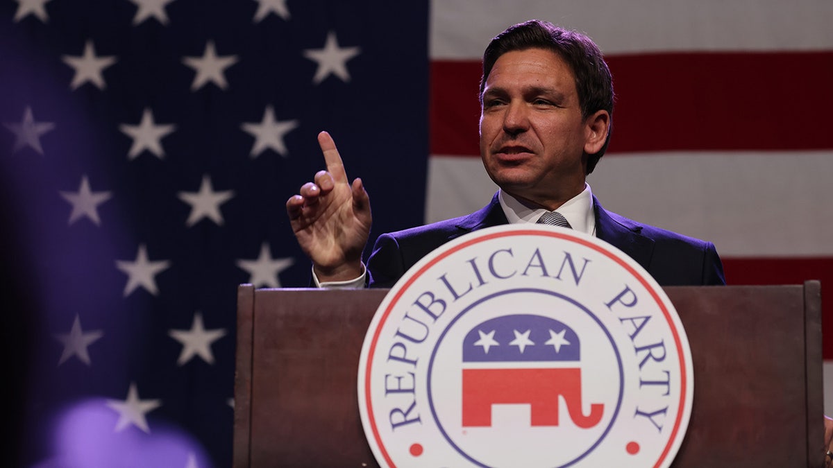 DeSantis speaks during Iowa event