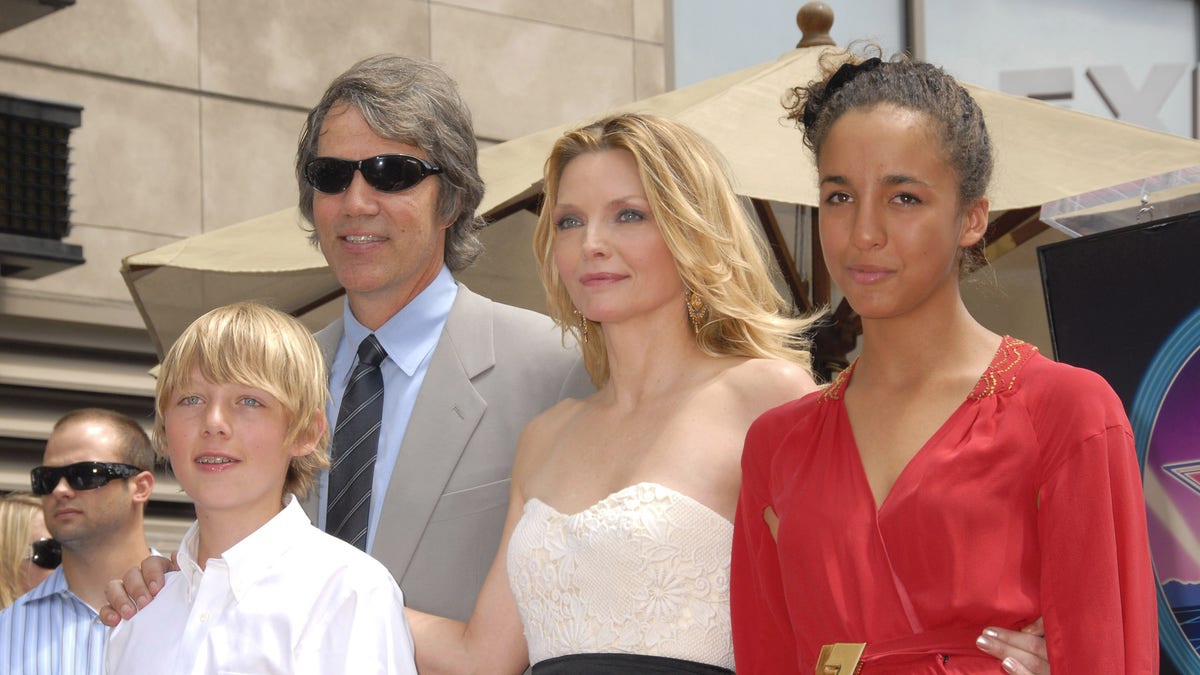 michelle pfeiffer with her husband david e. kelley, son John Henry and daughter Claudia Rose