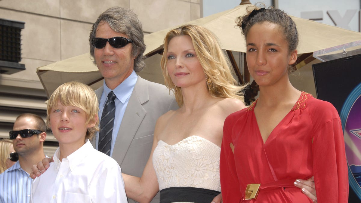 michelle pfeiffer with her husband david e. kelley, son John Henry and daughter Claudia Rose